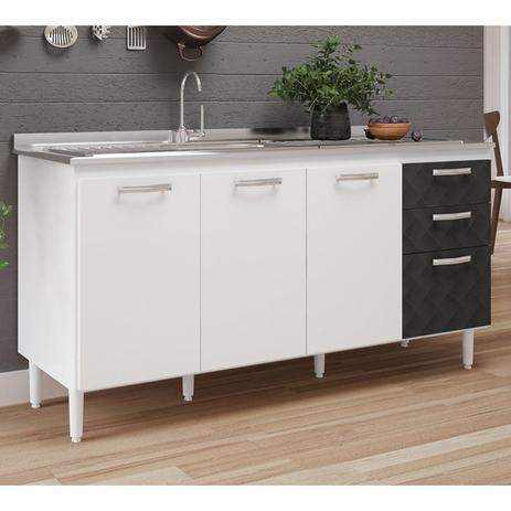 Balcão Para Pia 158 CM Fit 1840.16 Branco / Preto Trid Nicioli Menor preço em Balcão Para Pia 158 CM Fit 1840.16 Branco / Preto Trid Nicioli