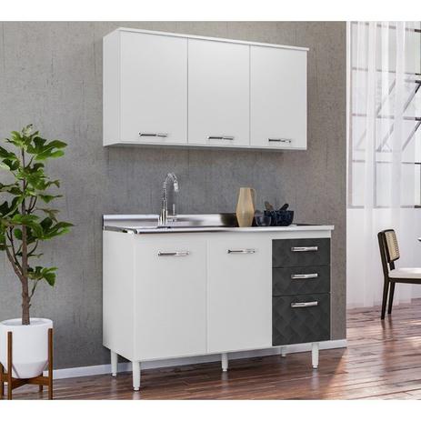 Balcão Para Pia Com Armário 3 Portas Fit Branco/ Preto Trid Nicioli Menor preço em Balcão Para Pia Com Armário 3 Portas Fit Branco/ Preto Trid Nicioli