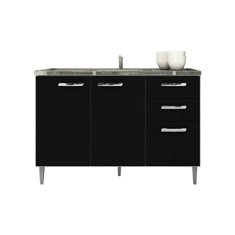 Balcão Pia Cozinha Bruna 120 cm 2 Gavetas 3 Portas 1 Prateleira Preto - Poquema Menor preço em Balcão Pia Cozinha Bruna 120 cm 2 Gavetas 3 Portas 1 Prateleira Preto - Poquema