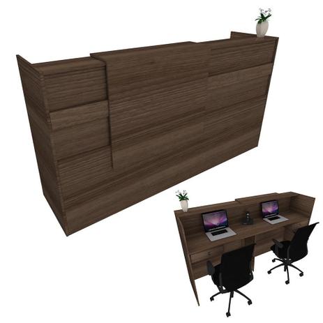 Balcão Recepção Caixa 200cm - 2 gavetas - Mdf Madeira escura 1-3 - Ondetemaqui.com Menor preço em Balcão Recepção Caixa 200cm - 2 gavetas - Mdf Madeira escura 1-3 - Ondetemaqui.com