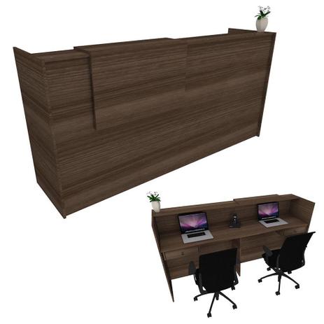 Balcão Recepção Caixa 200cm - 2 gavetas - Mdf Madeira escura 17-3 - Ondetemaqui.com Menor preço em Balcão Recepção Caixa 200cm - 2 gavetas - Mdf Madeira escura 17-3 - Ondetemaqui.com