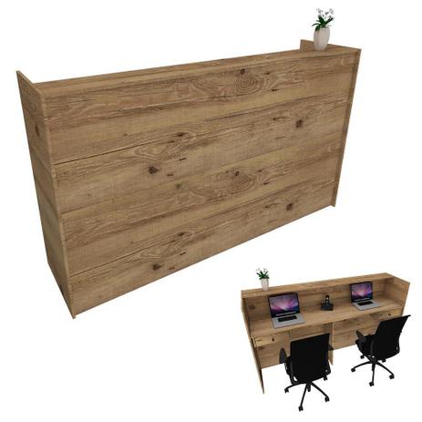 Balcão Recepção Caixa 220cm - 2 Gavetas - Mdf Rústico 15-9 - Ondetemaqui.com Menor preço em Balcão Recepção Caixa 220cm - 2 Gavetas - Mdf Rústico 15-9 - Ondetemaqui.com