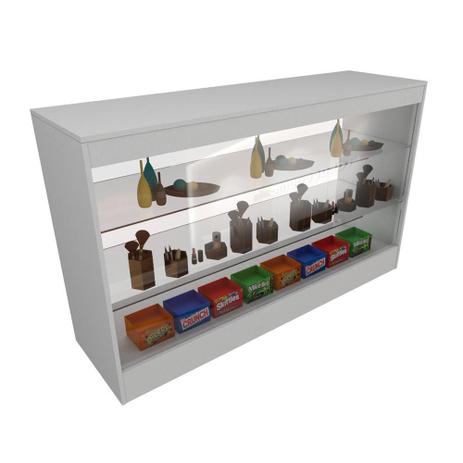Balcão Vitrine 140cm - Mdf Branco 14-1 - Ondetemaqui.com Menor preço em Balcão Vitrine 140cm - Mdf Branco 14-1 - Ondetemaqui.com