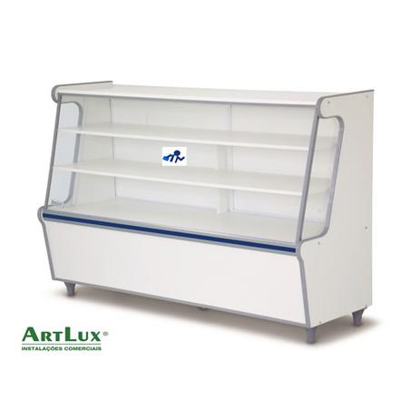 Balcão Vitrine Seco 1,40m Artlux Branco Faixa Azul Menor preço em Balcão Vitrine Seco 1,40m Artlux Branco Faixa Azul