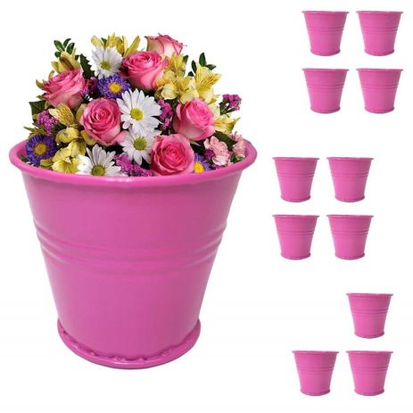 Menor preço em Balde Cachepot de Ferro Para Mesa Festa Evento Pequeno Rosa Com 12 (balde-p-a) - Braslu