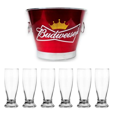 Balde de Gelo Budweiser + 6 Copos Tulipa Munich Cerveja 200m - Predileta e nadir Menor preço em Balde de Gelo Budweiser + 6 Copos Tulipa Munich Cerveja 200m - Predileta e nadir