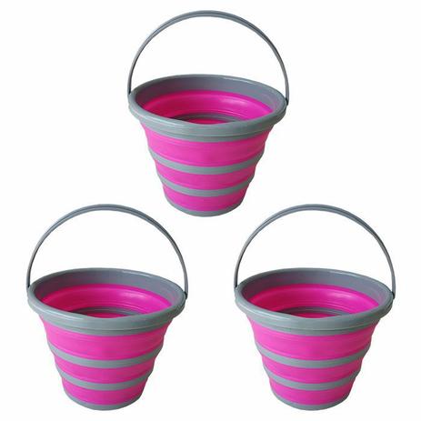 Balde Dobrável Retrátil Rosa 10 Litros Kit 3 Unidades - Vendasshop Menor preço em Balde Dobrável Retrátil Rosa 10 Litros Kit 3 Unidades - Vendasshop