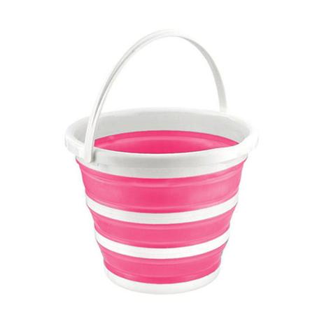 Balde Retrátil flexível dobrável de silicone Rosa e Branco 10L - Casambiente Menor preço em Balde Retrátil flexível dobrável de silicone Rosa e Branco 10L - Casambiente