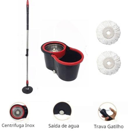 Balde Spin Mop 360 Centrifuga Inox 2 Refil Esfregão Cabo de 1,30mts - Preto - Super mop é ruim? Balde Spin Mop 360 Centrifuga Inox 2 Refil Esfregão Cabo de 1,30mts - Preto - Super mop é boa?