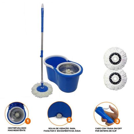 Balde Spin Mop Centrifuga Inox E Cabo 2 Refis Azul - Newmix é boa?