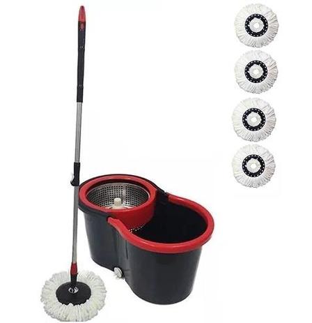 Balde Spin Mop Centrifuga Inox E Cabo 4 Refis Preto - Newmix Menor preço em Balde Spin Mop Centrifuga Inox E Cabo 4 Refis Preto - Newmix