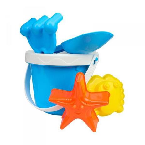 Baldinho de praia azul kit com 6 peças Dican Menor preço em Baldinho de praia azul kit com 6 peças Dican
