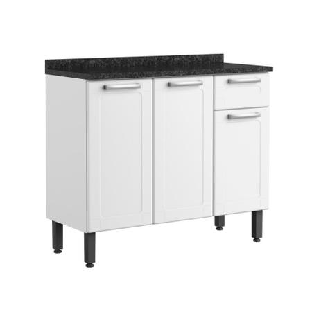 Bancada Armário Multiuso Para Cozinha 3 Portas 1 Gaveta Múltipla Branco Com Tampo Preto - Bertolini Menor preço em Bancada Armário Multiuso Para Cozinha 3 Portas 1 Gaveta Múltipla Branco Com Tampo Preto - Bertolini