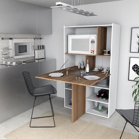 Bancada Gourmet com Armário Multiuso e Mesa Branco/Castanho Appunto Menor preço em Bancada Gourmet com Armário Multiuso e Mesa Branco/Castanho Appunto