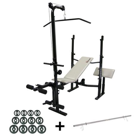 Banco Supino Sp-3300 Pro + Barra Oca 1,60m + 32kg Anilha Polimet - Poli sports Menor preço em Banco Supino Sp-3300 Pro + Barra Oca 1,60m + 32kg Anilha Polimet - Poli sports