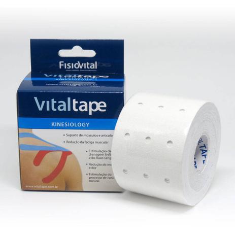 Bandagem Adesiva (Kinésio) Elástica Branca c/Furos Vitaltape - Fisiovital Menor preço em Bandagem Adesiva (Kinésio) Elástica Branca c/Furos Vitaltape - Fisiovital