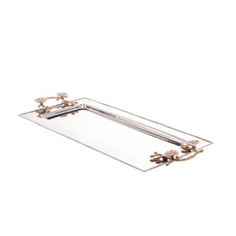 Bandeja Aço Inox com Alça Dourada 54X23X4cm - Royal Menor preço em Bandeja Aço Inox com Alça Dourada 54X23X4cm - Royal