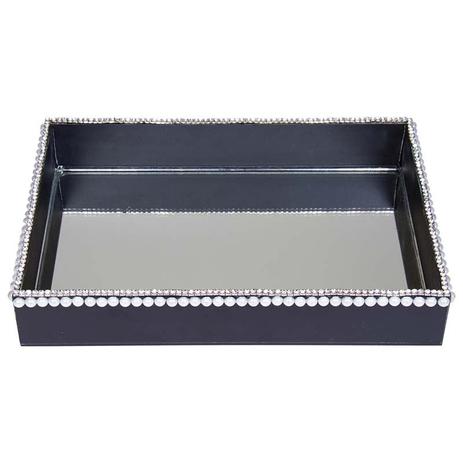 Bandeja Decorativa Retangular de Vidro Preto com Pérolas e Strass 30x20 cm - VEG Menor preço em Bandeja Decorativa Retangular de Vidro Preto com Pérolas e Strass 30x20 cm - VEG