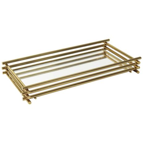 Bandeja Dourada Base Espelhada 10x20cm Decorativa - Hara Menor preço em Bandeja Dourada Base Espelhada 10x20cm Decorativa - Hara