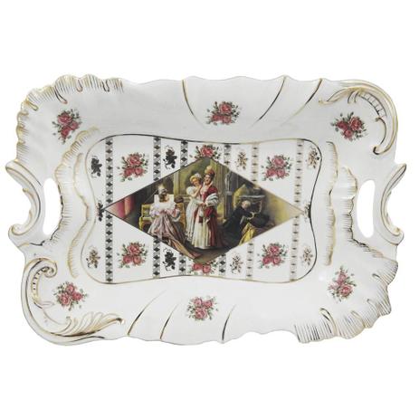 Bandeja em Porcelana Bege/Dourado c/ Rosas - Prime home decor Menor preço em Bandeja em Porcelana Bege/Dourado c/ Rosas - Prime home decor