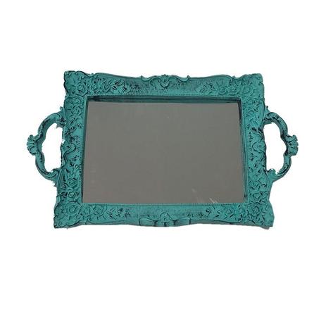 Bandeja Espelhada Decorativa Retangular 20x35Cm Patina Azul - Maisaz Menor preço em Bandeja Espelhada Decorativa Retangular 20x35Cm Patina Azul - Maisaz