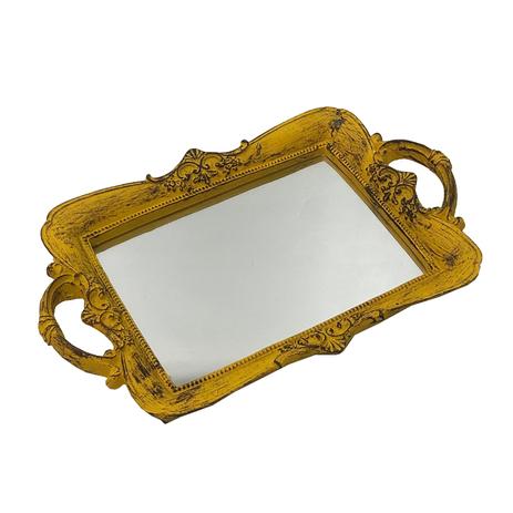 Bandeja Espelhada Pequena Decorativa Amarela 4x30x20cm - Maisaz Menor preço em Bandeja Espelhada Pequena Decorativa Amarela 4x30x20cm - Maisaz