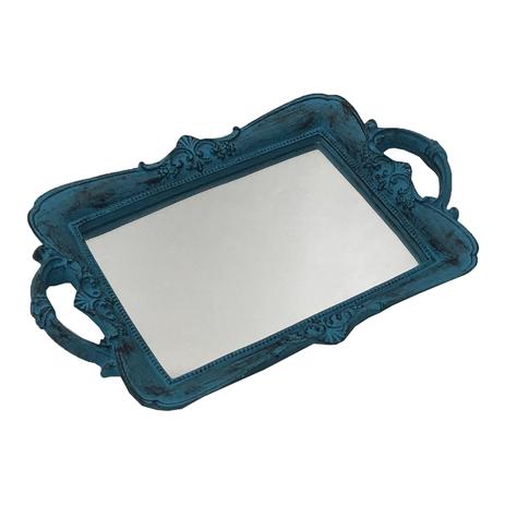 Bandeja Espelhada Pequena Decorativa Azul 4x30x20cm - Maisaz Menor preço em Bandeja Espelhada Pequena Decorativa Azul 4x30x20cm - Maisaz