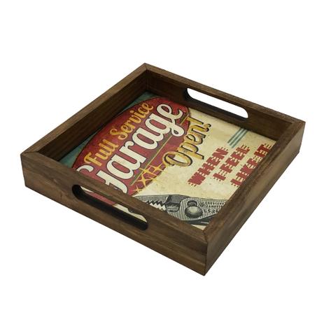 Bandeja Madeira c Mdf Vidro Revestido Decorativ Garage Retro - Maisaz Menor preço em Bandeja Madeira c Mdf Vidro Revestido Decorativ Garage Retro - Maisaz