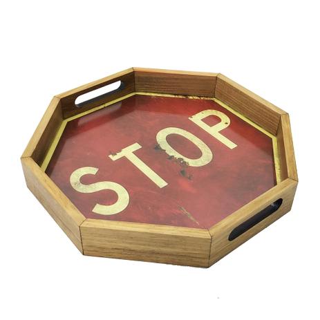 Bandeja Madeira Oitavada Placa Stop/Pare Decorativ 30x30x5cm - Maisaz Menor preço em Bandeja Madeira Oitavada Placa Stop/Pare Decorativ 30x30x5cm - Maisaz