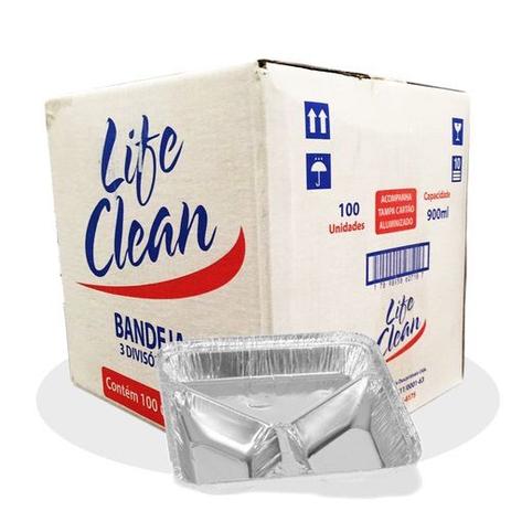 Bandeja Marmitex Alumínio 3 Divisórias 900 ml Life Clean - Cx. c/ 100 Unidades Menor preço em Bandeja Marmitex Alumínio 3 Divisórias 900 ml Life Clean - Cx. c/ 100 Unidades