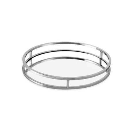 Bandeja redonda em metal com espelho Mart prata 30cm Menor preço em Bandeja redonda em metal com espelho Mart prata 30cm
