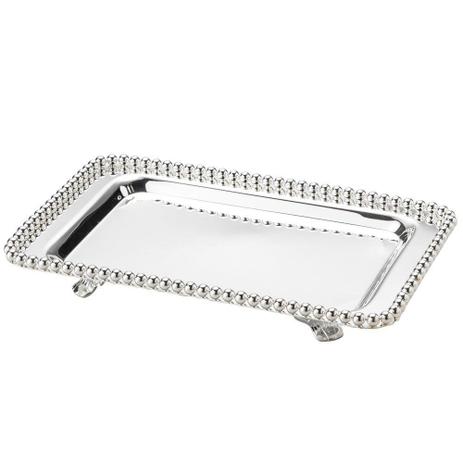 Bandeja retangular 25 cm de zamac banhado em prata com pés Balls Lyor - L3142 Menor preço em Bandeja retangular 25 cm de zamac banhado em prata com pés Balls Lyor - L3142