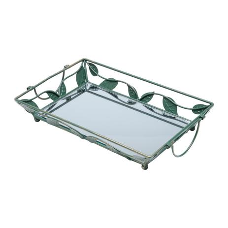 Bandeja Retangular De Ferro Espelhada 32Cm Com Folhas Prestige Menor preço em Bandeja Retangular De Ferro Espelhada 32Cm Com Folhas Prestige