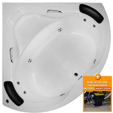 Banheira de Hidromassagem Angulo Dupla 1,35x1,35x0,40 Gel Coat-Completa+Base+Aquecedor - Lineaplas Menor preço em Banheira de Hidromassagem Angulo Dupla 1,35x1,35x0,40 Gel Coat-Completa+Base+Aquecedor - Lineaplas