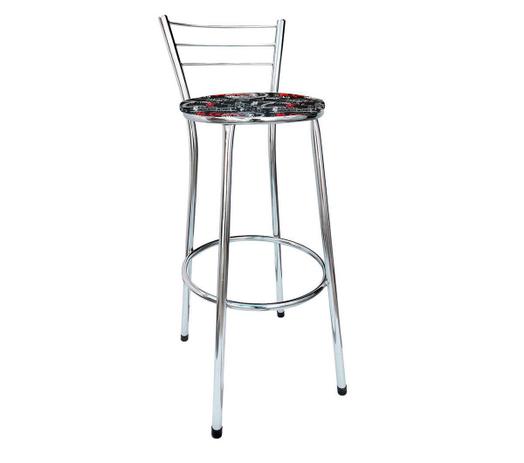 Banqueta Alta Cairo Cromada Assento Preto Vermelho Rock - Moveraço Menor preço em Banqueta Alta Cairo Cromada Assento Preto Vermelho Rock - Moveraço