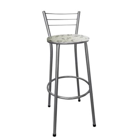 Banqueta Alta Cairo Prata Assento Branco Floral - Moveraço Menor preço em Banqueta Alta Cairo Prata Assento Branco Floral - Moveraço