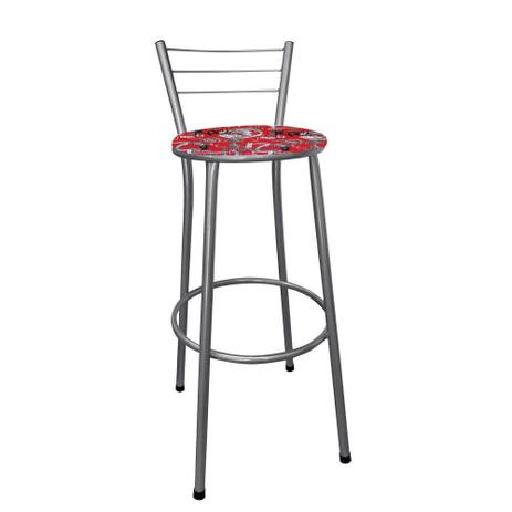 Banqueta Alta Cairo Prata Assento Vermelho Rock - Moveraço Menor preço em Banqueta Alta Cairo Prata Assento Vermelho Rock - Moveraço