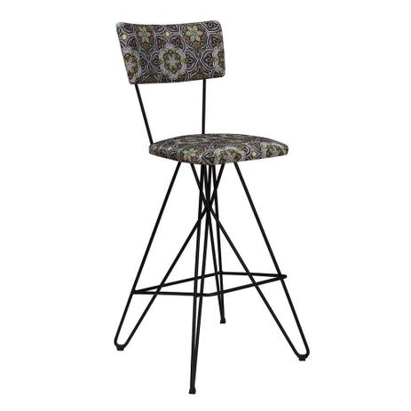 Banqueta Alta Maya Retrô Base Aramada Preta com Suede Mandala - Wood prime - wf Menor preço em Banqueta Alta Maya Retrô Base Aramada Preta com Suede Mandala - Wood prime - wf