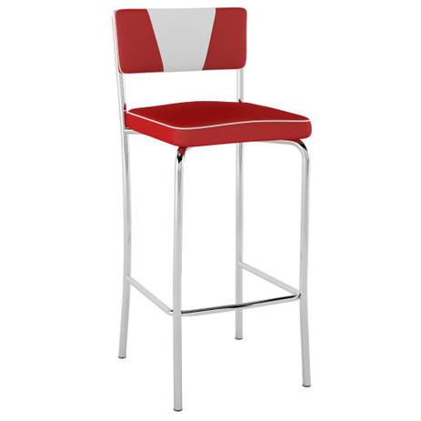Banqueta Alta Retrô Estofada - Vermelho/Branco - Pozza Menor preço em Banqueta Alta Retrô Estofada - Vermelho/Branco - Pozza