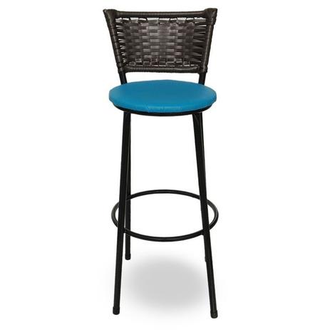 Banqueta Bistrô Hawaii Rattan Junco Café Epóxi e Assento Azul - Decore fácil shop Menor preço em Banqueta Bistrô Hawaii Rattan Junco Café Epóxi e Assento Azul - Decore fácil shop