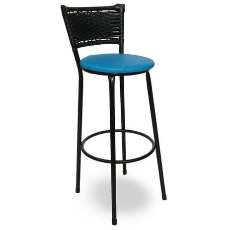 Banqueta Bistrô Hawaii Rattan Junco Preto Epóxi e Assento Azul - Decore fácil shop Menor preço em Banqueta Bistrô Hawaii Rattan Junco Preto Epóxi e Assento Azul - Decore fácil shop
