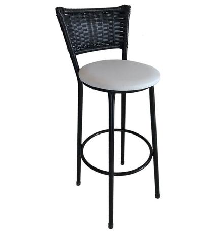 Banqueta Bistrô Hawaii Rattan Junco Preto Epóxi e Assento Branco - Decore fácil shop Menor preço em Banqueta Bistrô Hawaii Rattan Junco Preto Epóxi e Assento Branco - Decore fácil shop