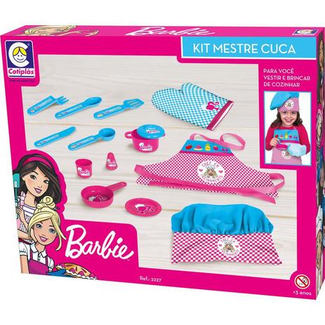 Barbie Chef Kit Mestre Cuca Com Avental Luva Chapéu e Diversos Acessórios de Cozinha - Cotiplás 2227 Menor preço em Barbie Chef Kit Mestre Cuca Com Avental Luva Chapéu e Diversos Acessórios de Cozinha - Cotiplás 2227