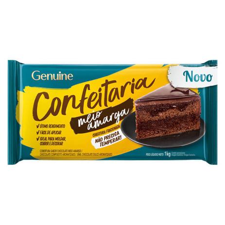 Barra Chocolate Fracionado Cobertura Confeitaria Meio Amargo 1kg - Genuine - Cargill