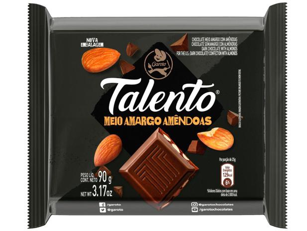 Barra de Chocolate Talento Amêndoas Meio Amargo - 90g Garoto Menor preço em Barra de Chocolate Talento Amêndoas Meio Amargo - 90g Garoto