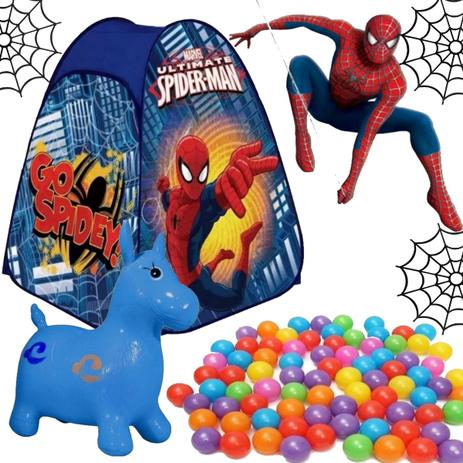 barraca com bolinhas homem aranha infantil dobravel menina 92x72 + cavalinho azul 50kg pula upa upa - Zippy Menor preço em barraca com bolinhas homem aranha infantil dobravel menina 92x72 + cavalinho azul 50kg pula upa upa - Zippy
