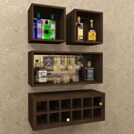 Barzinho Conjunto de Nichos com Fundo Espelhado E Adega p/ 12 Garrafas Bar08 TABACO - Camarim móveis Menor preço em Barzinho Conjunto de Nichos com Fundo Espelhado E Adega p/ 12 Garrafas Bar08 TABACO - Camarim móveis