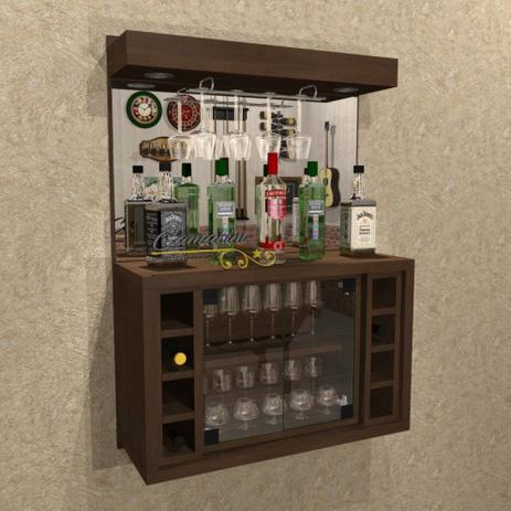 Barzinho Cristaleira com Adega Para 8 Garrafas E LED - BAR02 TABACO - Camarim Móveis Menor preço em Barzinho Cristaleira com Adega Para 8 Garrafas E LED - BAR02 TABACO - Camarim Móveis