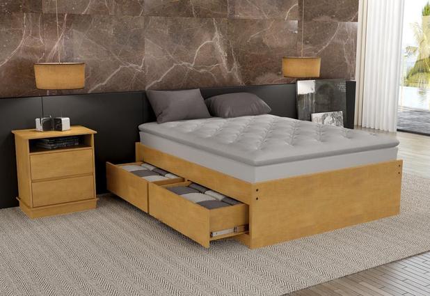 Base Box Libanesa de Casal com 4 Gavetões de Madeira Maciça Pinus - Bedroom Menor preço em Base Box Libanesa de Casal com 4 Gavetões de Madeira Maciça Pinus - Bedroom