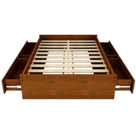Base Box Queen Libanesa com 4 Gavetas de Madeira Maciça - Avelã - Casa Menor preço em Base Box Queen Libanesa com 4 Gavetas de Madeira Maciça - Avelã - Casa